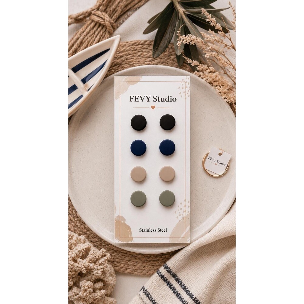Neutral Stud Earrings, Polymer Clay Stud Earrings Set, Navy Black Sage Beige